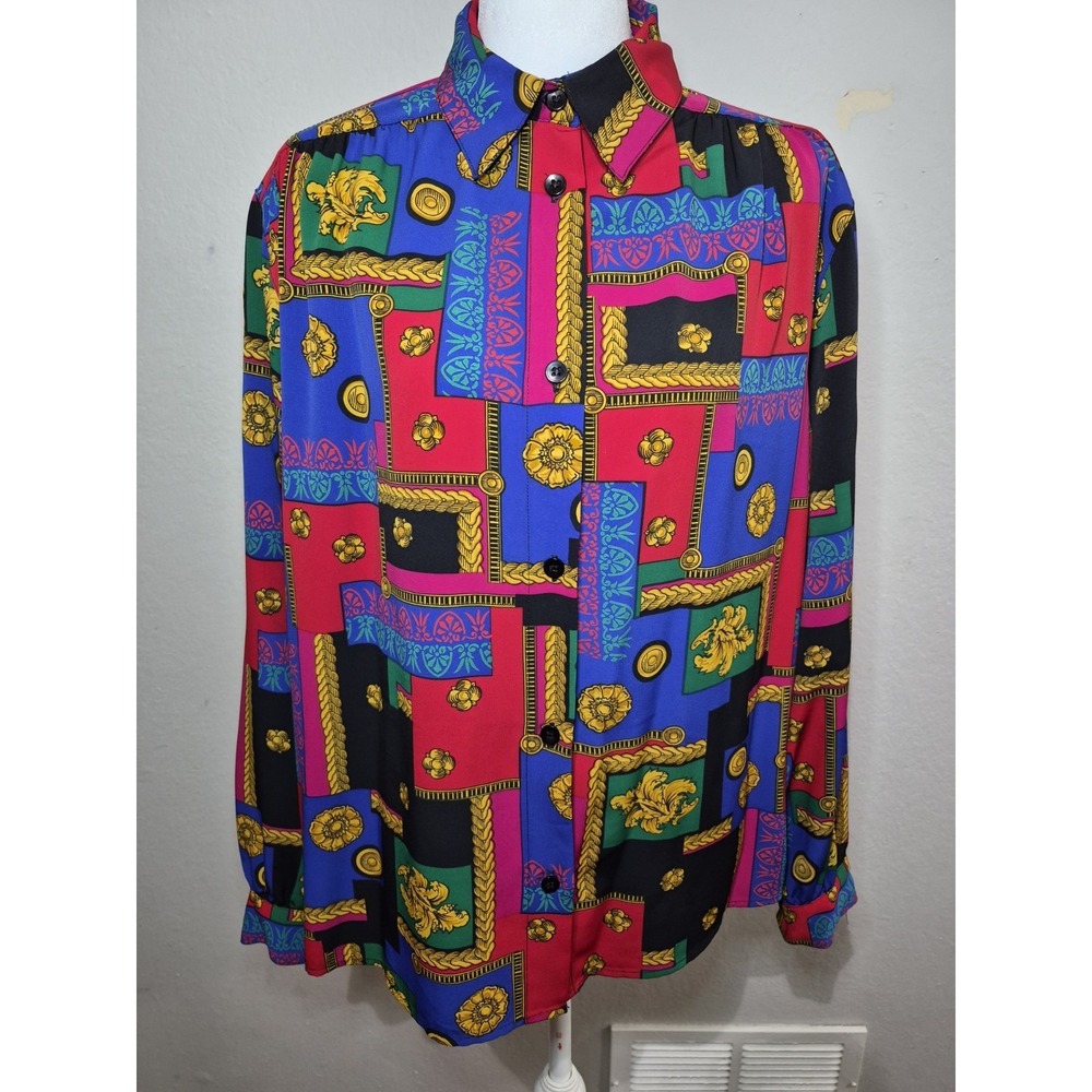 VTG Alfred‎ Dunner Women's Button-Up Shirt Multicolor Size 16 Retro Chic Vibrant
